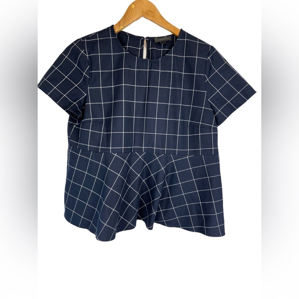 J.Crew Dark Navy Window Pane Plaid Top Size M. - Picture 3 of 11